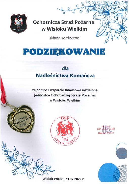 Podziękowania dla Nadleśnictwa za wsparcie OSP w Wisłoku Wielkim